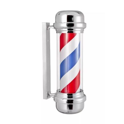 Chrome Barber Pole with Blue, Red & White Stripes