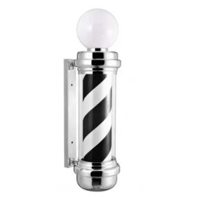 Chrome Barber Pole with Black & White Stripes With Bulb