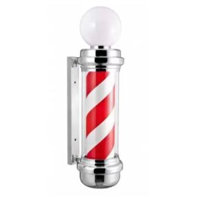 Chrome Barber Pole with Red & White Stripes With Bulb